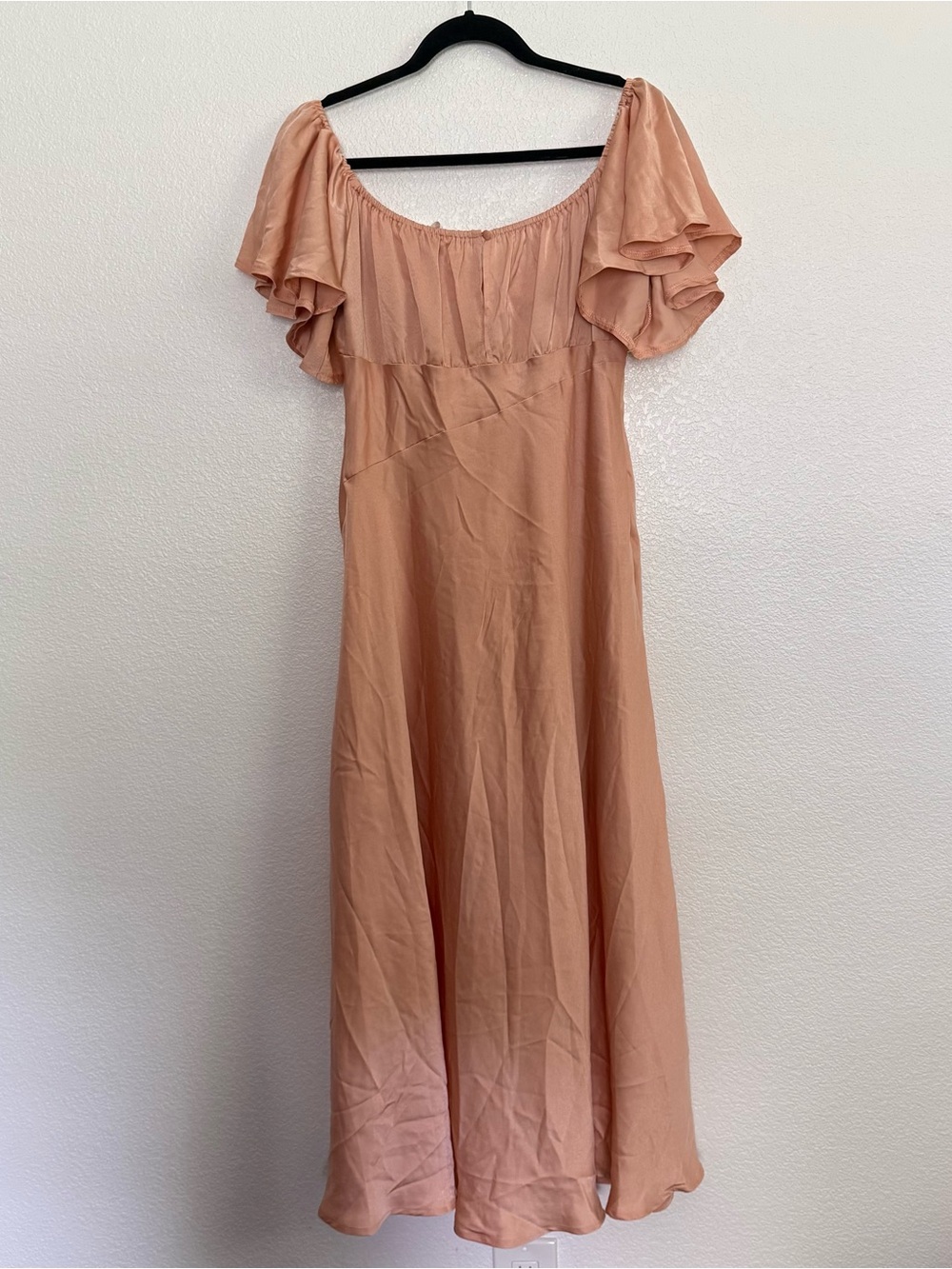 NWT Selfie Leslie Park Avenue Flutter Sleeve Side Split Midi Dress Apricot Large - Picture 6 of 8